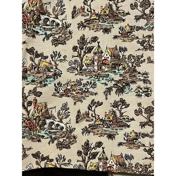 VTG Fabric Vat Color Print Farmhouse Cottage Lake Pre Shrunk 2 Pieces Read